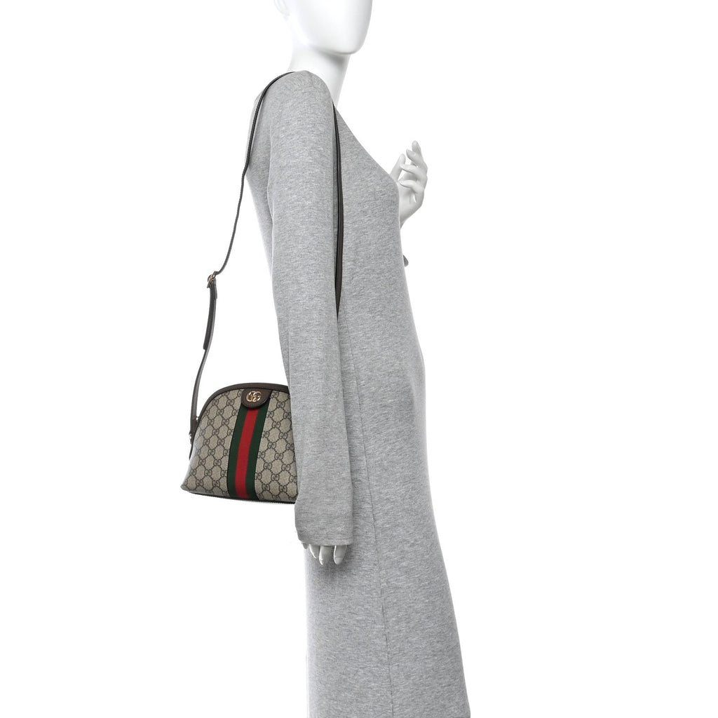 GG Supreme Monogram Textured Dollar Calfskin Web Small Ophidia Dome Shoulder Bag Beige Ebony New Acero wholesalehk.shop