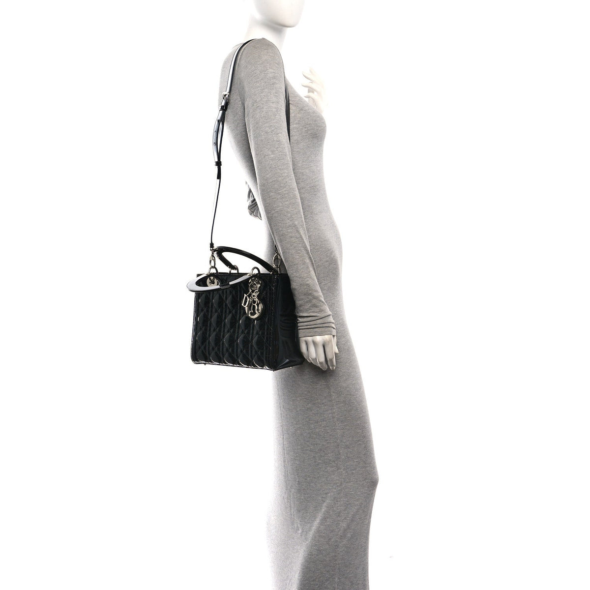 Patent Cannage Medium Lady Dior Black wholesalehk.shop