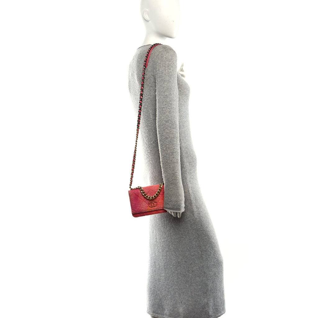 Wool Tweed Lambskin Quilted Chanel 19 Wallet On Chain WOC Coral Pink wholesalehk.shop