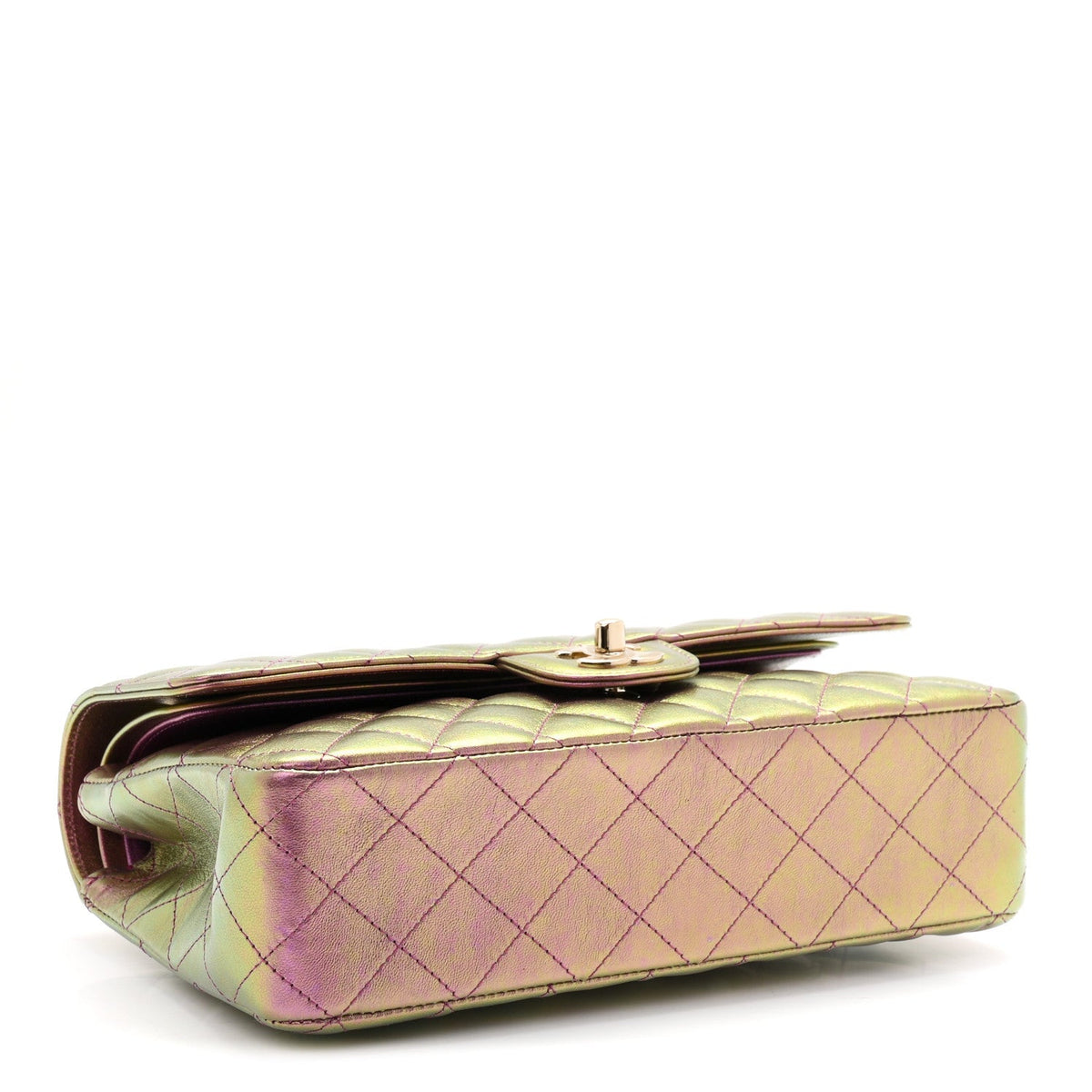 Iridescent Lambskin Quilted Medium Double Flap Purple wholesalehk.shop