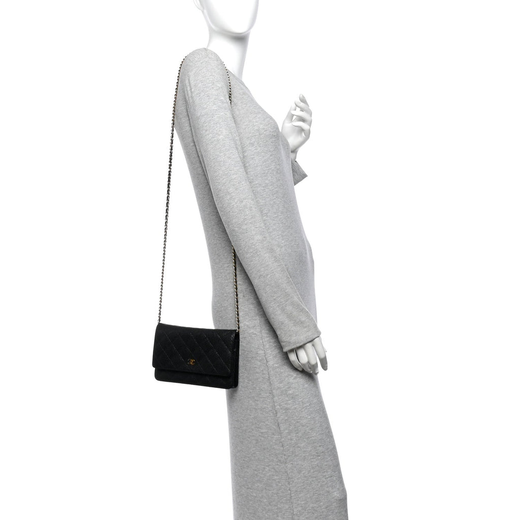 Caviar Quilted Wallet on Chain WOC Black wholesalehk.shop