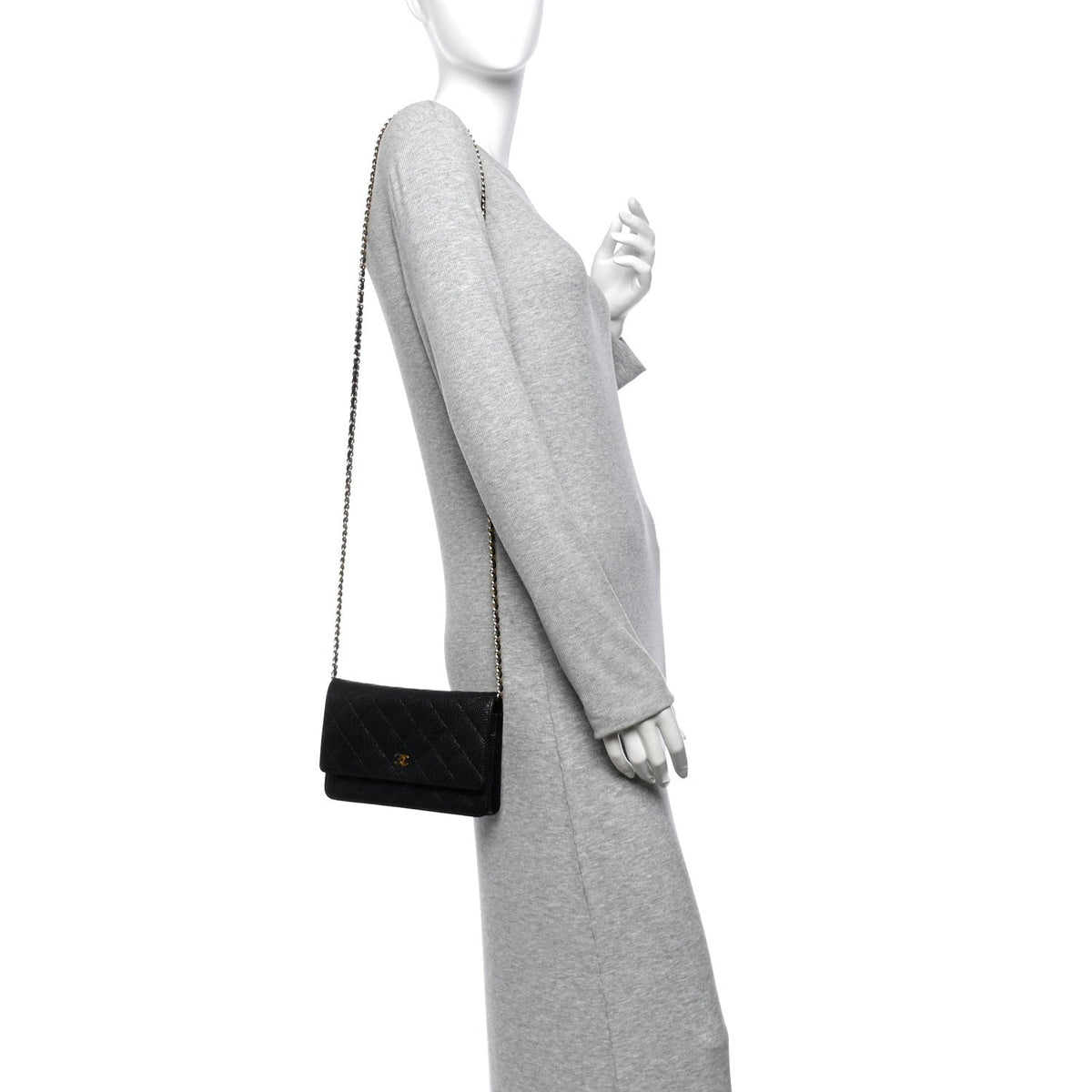 Caviar Quilted Wallet on Chain WOC Black wholesalehk.shop