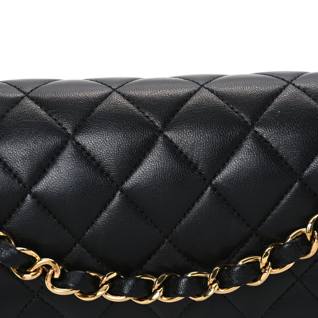 Lambskin Quilted Small Double Flap Black wholesalehk.shop