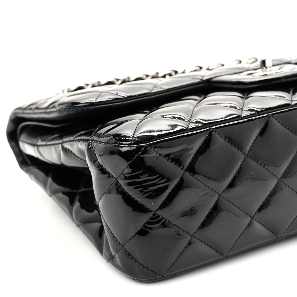 Patent Quilted Jumbo Double Flap Black wholesalehk.shop
