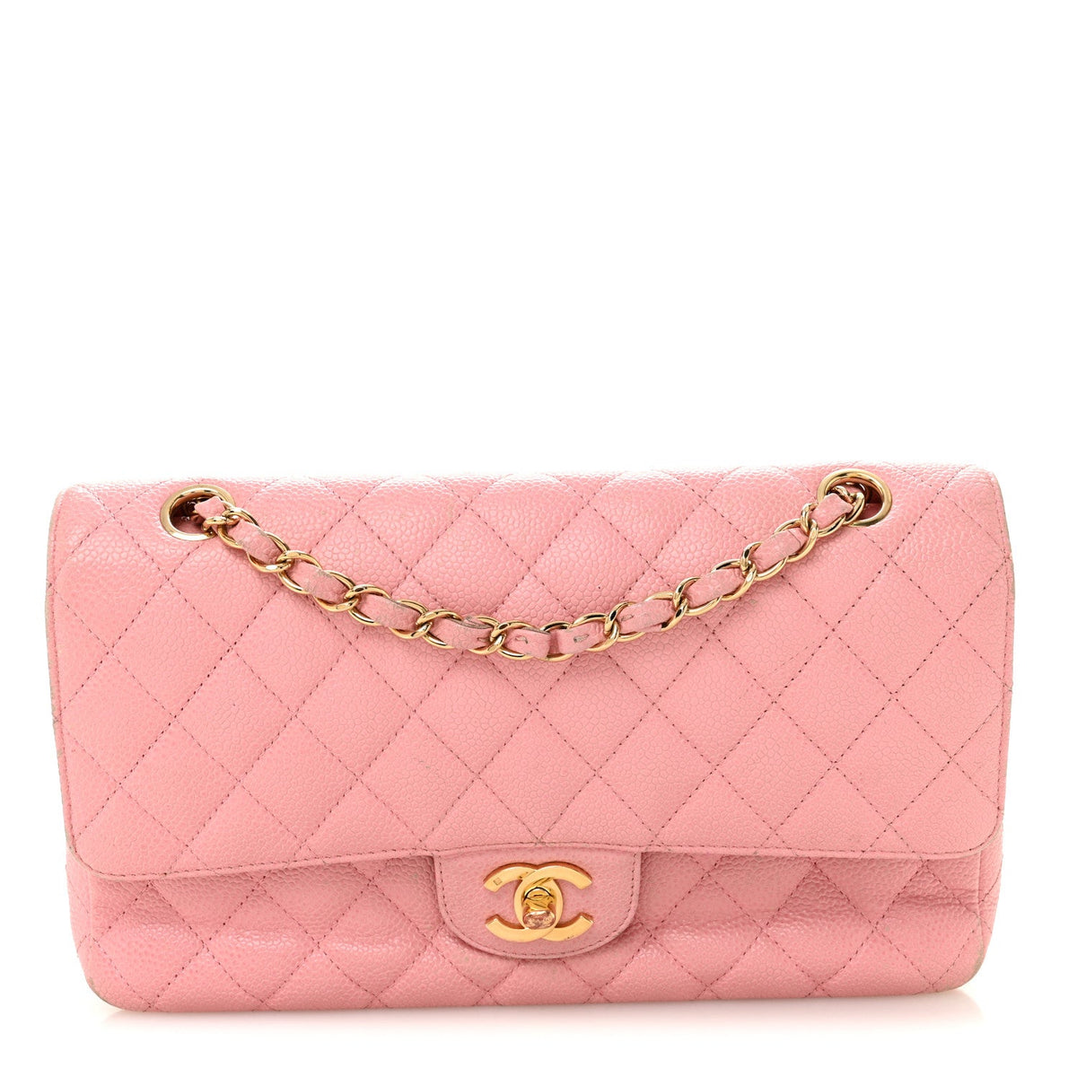 Caviar Quilted Medium Double Flap Light Pink wholesalehk.shop