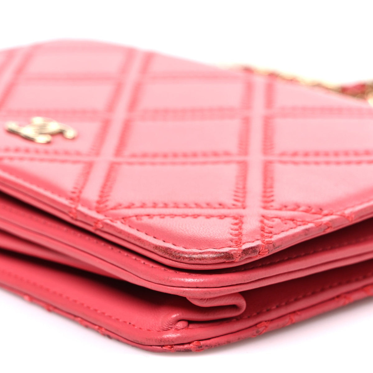 Lambskin Quilted Double Stitch Tassel Wallet On Chain WOC Pink wholesalehk.shop