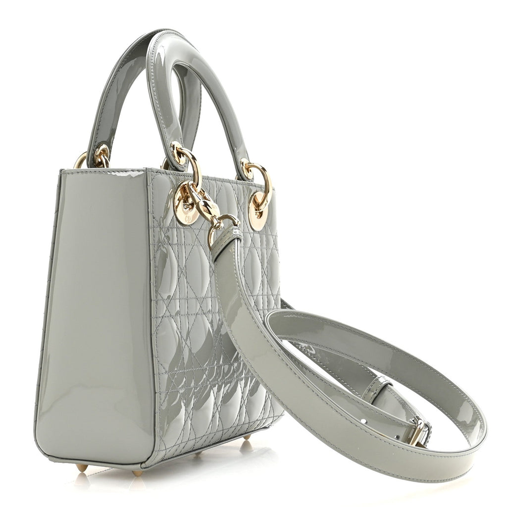 Patent Cannage Small Lady Dior Grey wholesalehk.shop