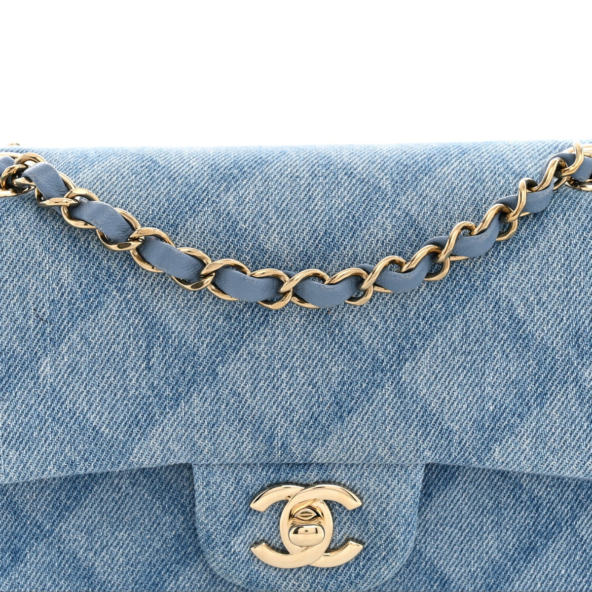 Printed Denim Quilted Small Double Flap Light Blue wholesalehk.shop