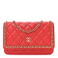 Lambskin Quilted Chain Around Wallet On Chain WOC Red wholesalehk.shop