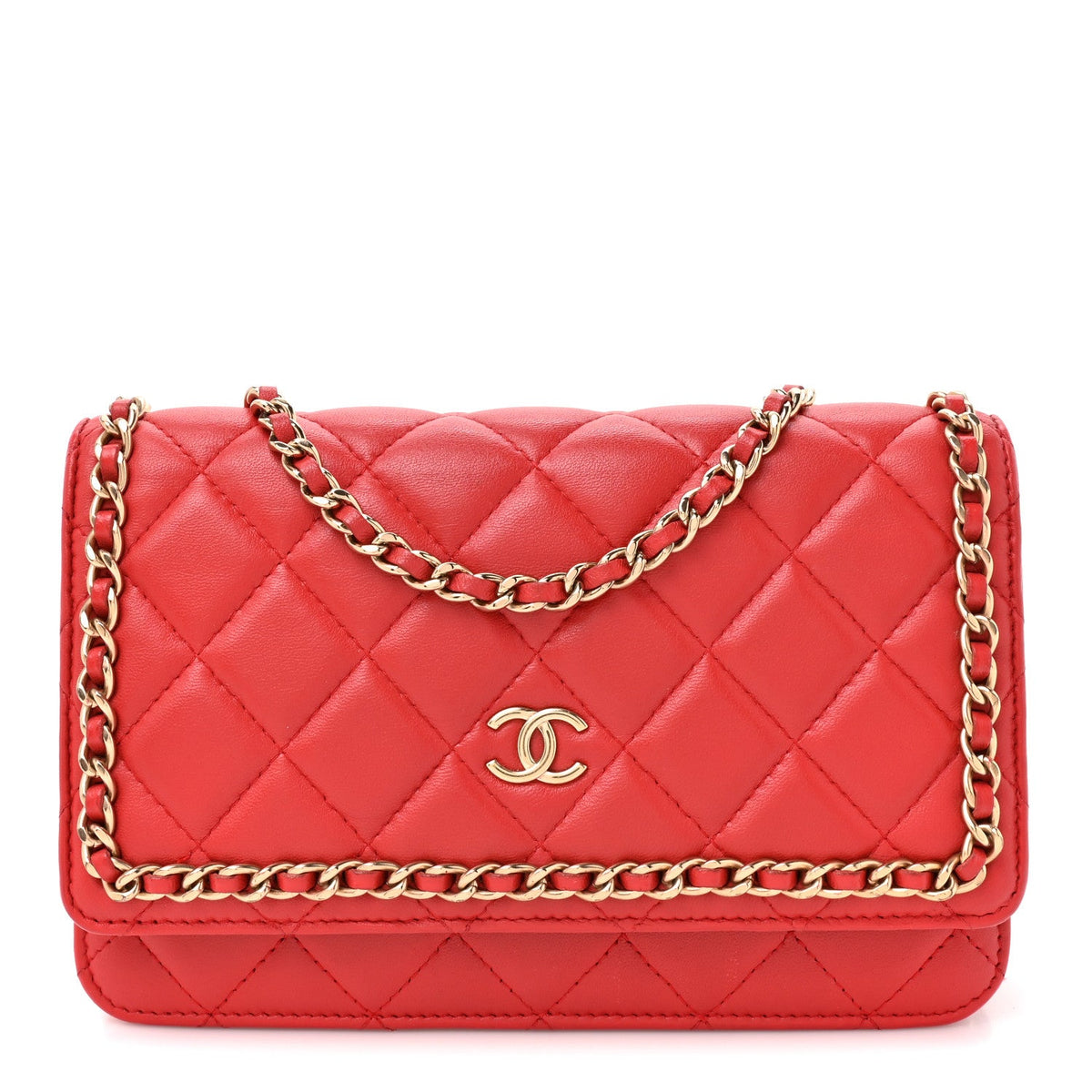 Lambskin Quilted Chain Around Wallet On Chain WOC Red wholesalehk.shop