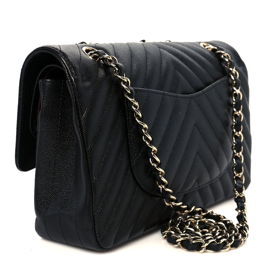 Caviar Chevron Quilted Medium Double Flap Black wholesalehk.shop