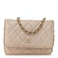 Metallic Lambskin Quilted Mini Wallet On Chain WOC Gold wholesalehk.shop