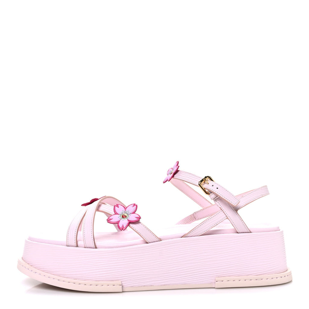 LV X TM Cherry Blossom Calfskin Maya Flatform Sandals 40 Light Pink £¨ Direct shipment via from wholesalehk.shop