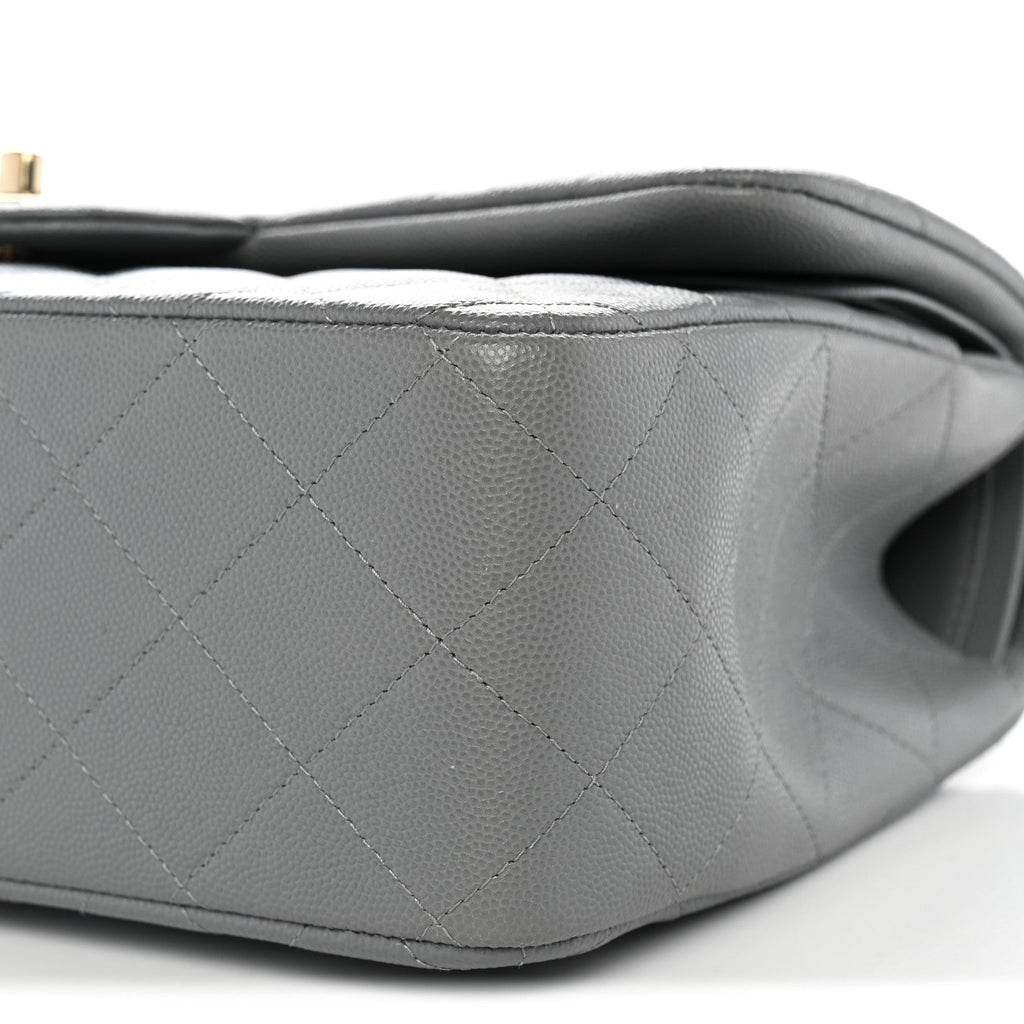 Caviar Quilted Jumbo Double Flap Grey wholesalehk.shop