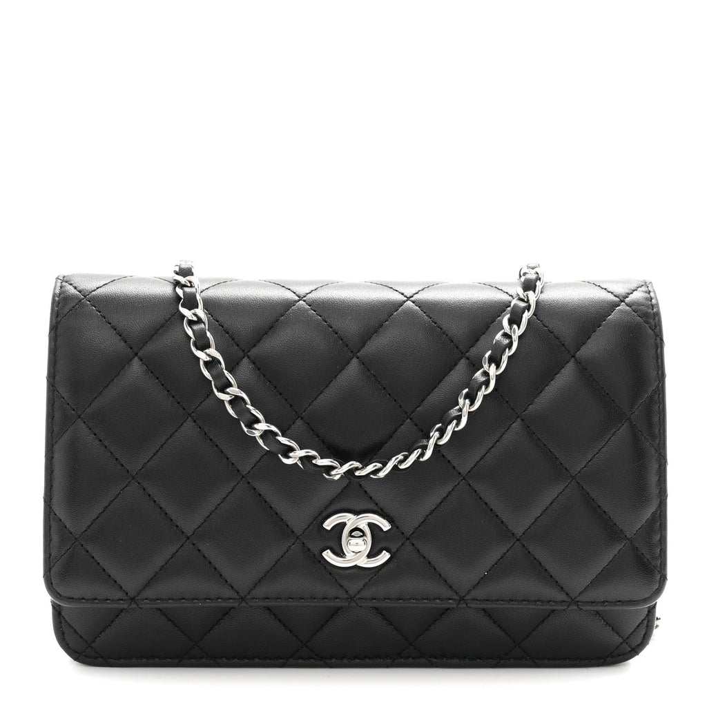 Lambskin Quilted CC Turnlock Wallet On Chain WOC Black wholesalehk.shop