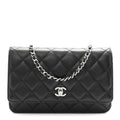 Lambskin Quilted CC Turnlock Wallet On Chain WOC Black wholesalehk.shop