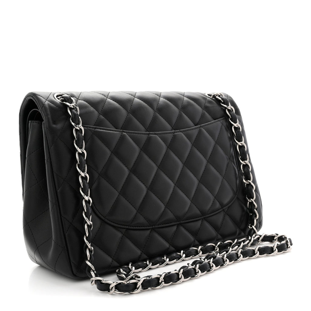 Lambskin Quilted Jumbo Double Flap Black wholesalehk.shop