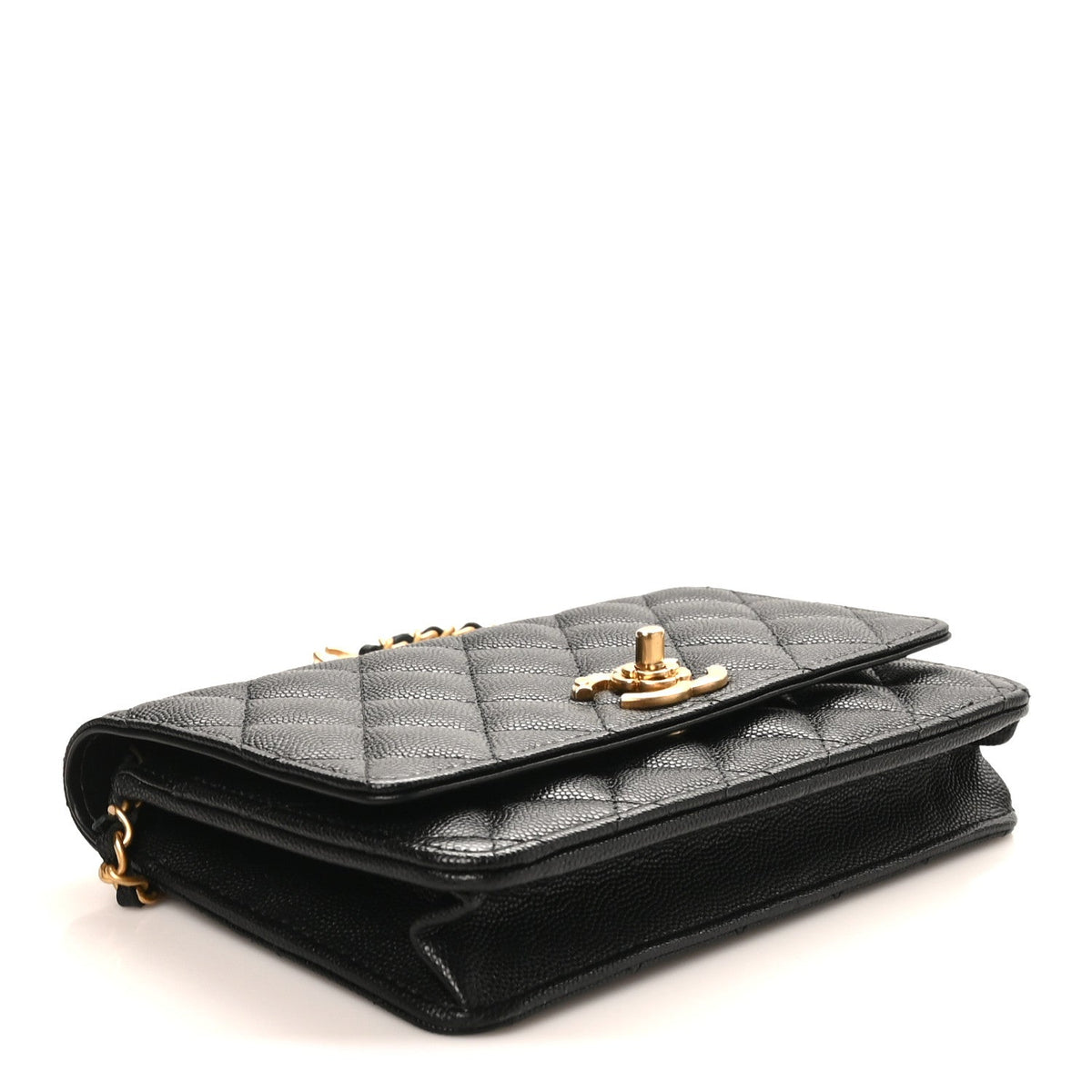 Caviar Quilted Camellia Wallet On Chain WOC Black wholesalehk.shop