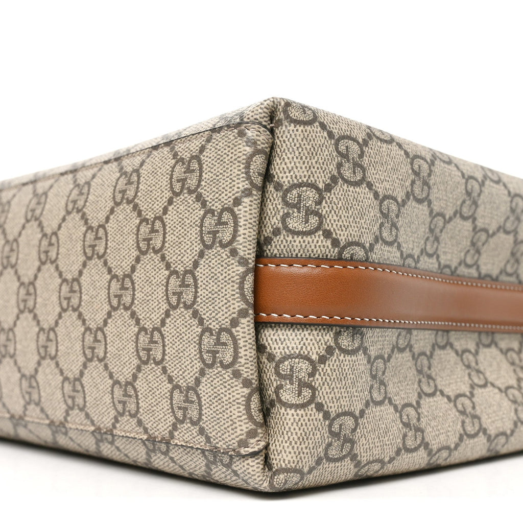 GG Supreme Monogram Emblem Medium Tote Bag Beige Dark Brown wholesalehk.shop