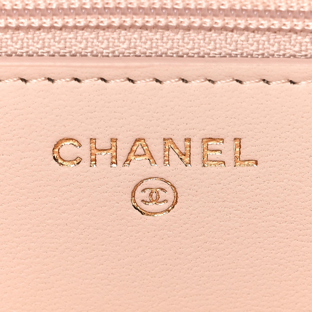 Lambskin Quilted Trendy CC Wallet On Chain WOC Light Beige wholesalehk.shop