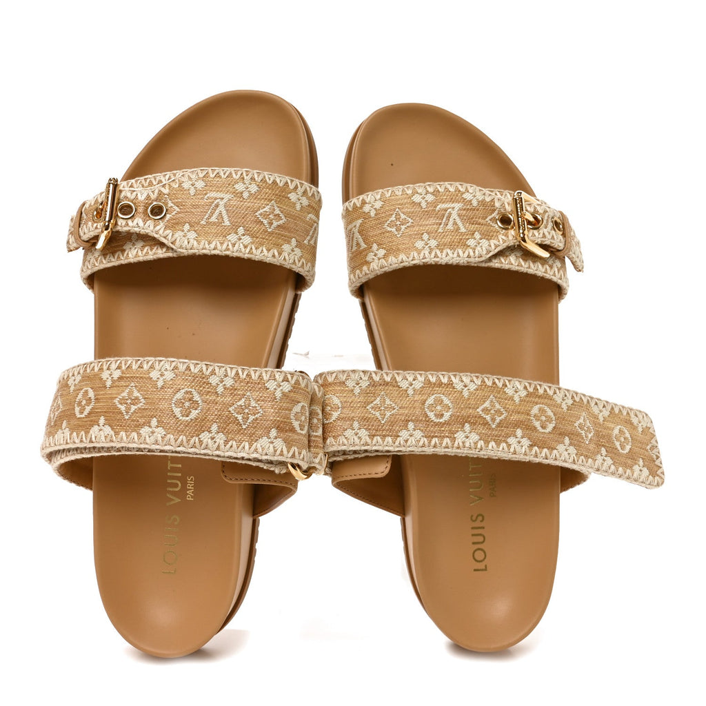 Raffia Monogram Bom Dia Flat Mule Sandals 39 Natural £¨ Direct shipment via from wholesalehk.shop