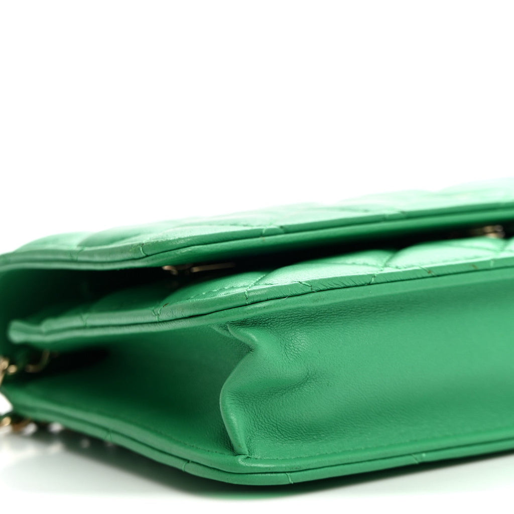 Lambskin Quilted Wallet On Chain WOC Green wholesalehk.shop