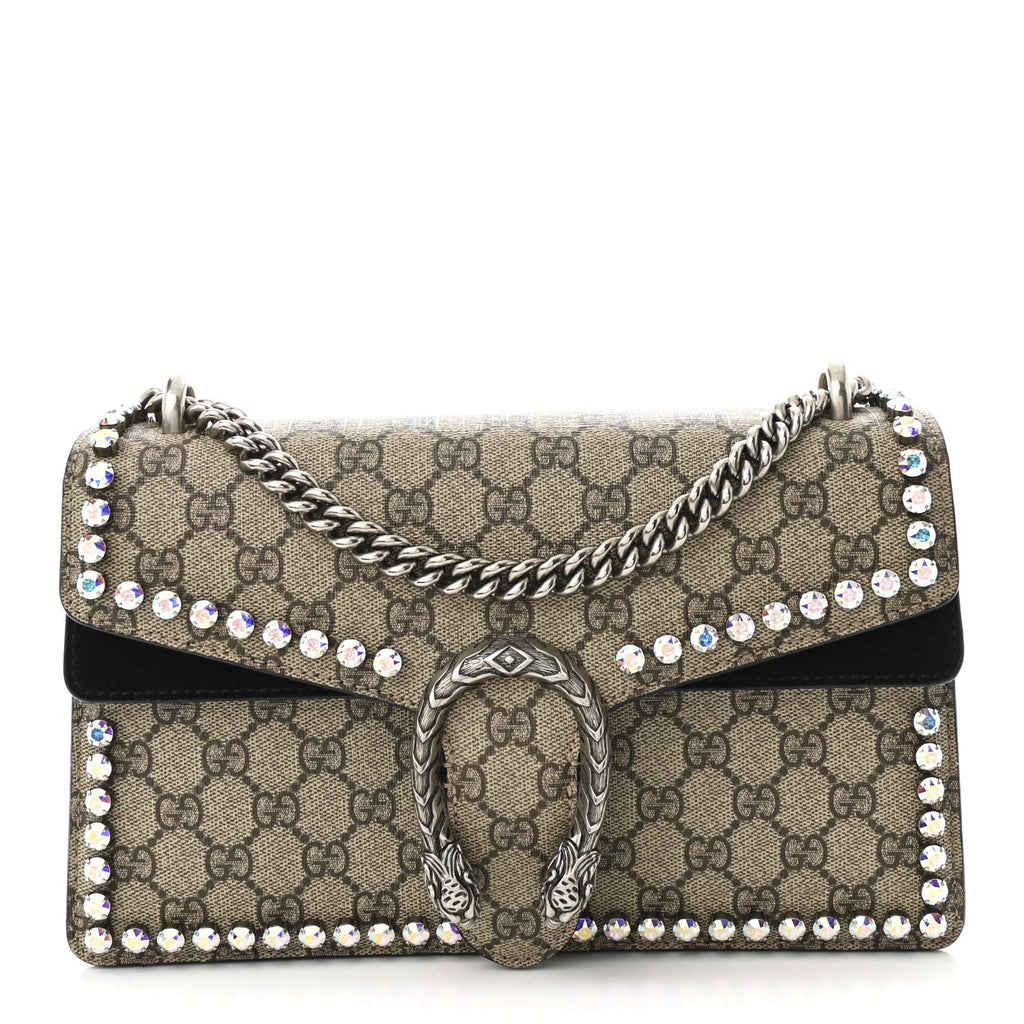 GG Supreme Monogram Crystal Small Dionysus Shoulder Bag Black wholesalehk.shop