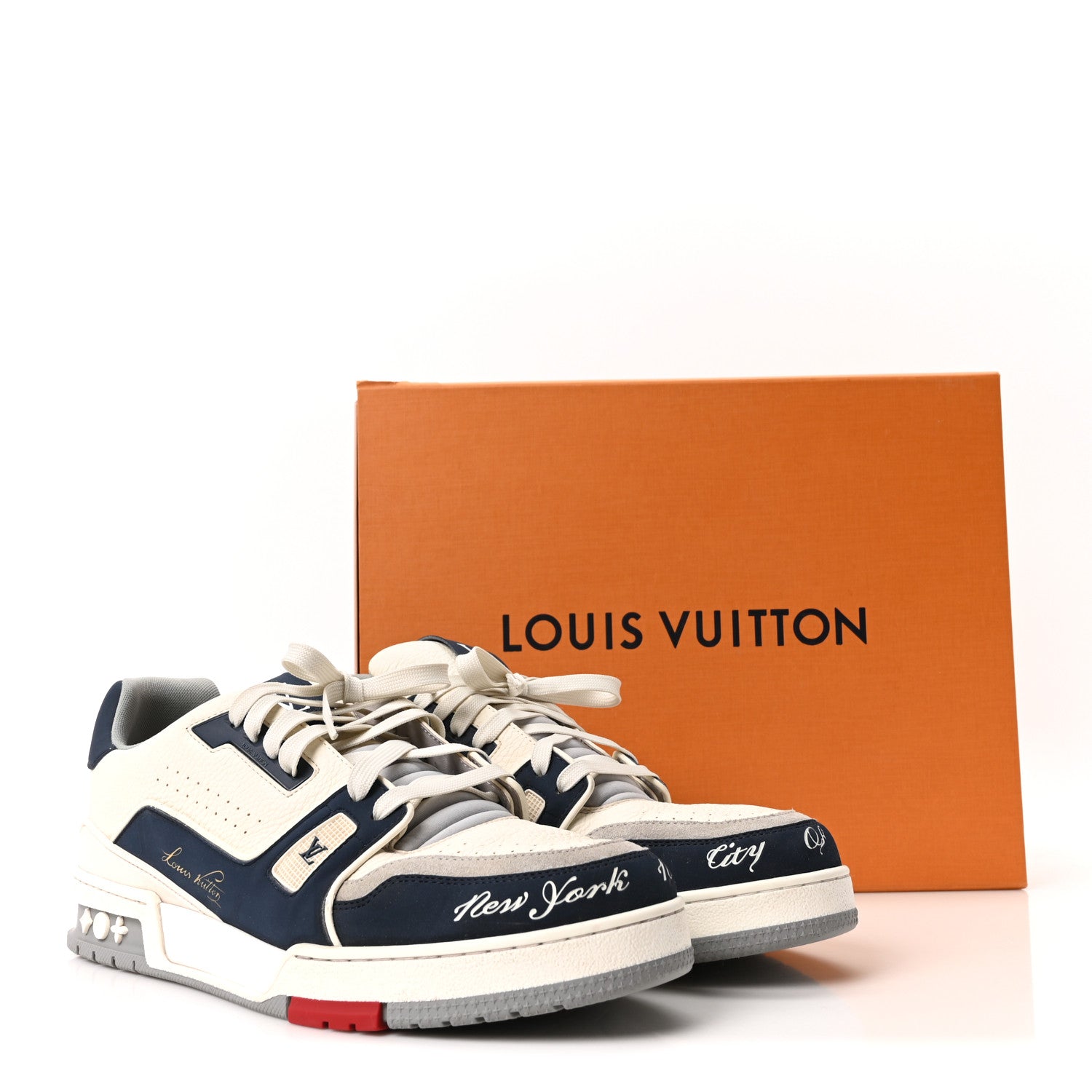 Calfskin Mens New York City of Dreams LV Trainer Maxi Sneakers 11 White Navy £¨ Direct shipment via from wholesalehk.shop
