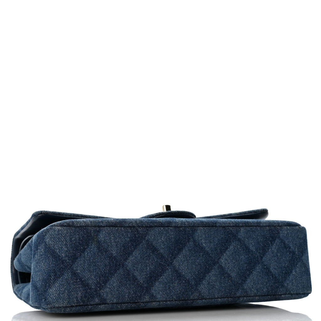 Printed Denim Quilted Medium Double Flap Light Blue wholesalehk.shop
