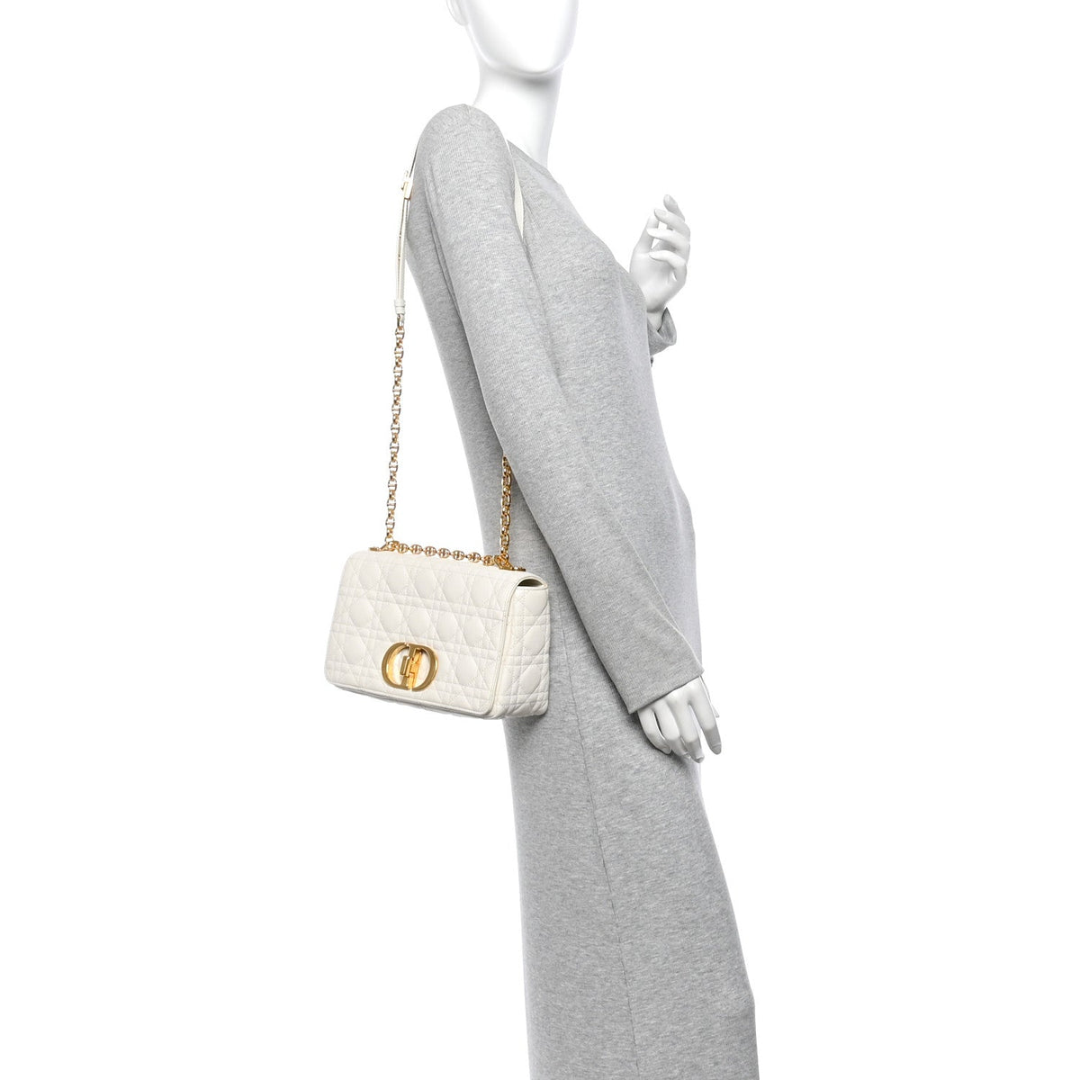 Supple Calfskin Cannage Medium Caro Bag Ivory wholesalehk.shop