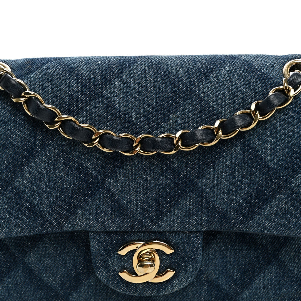 Printed Denim Quilted Small Double Flap Light Blue wholesalehk.shop