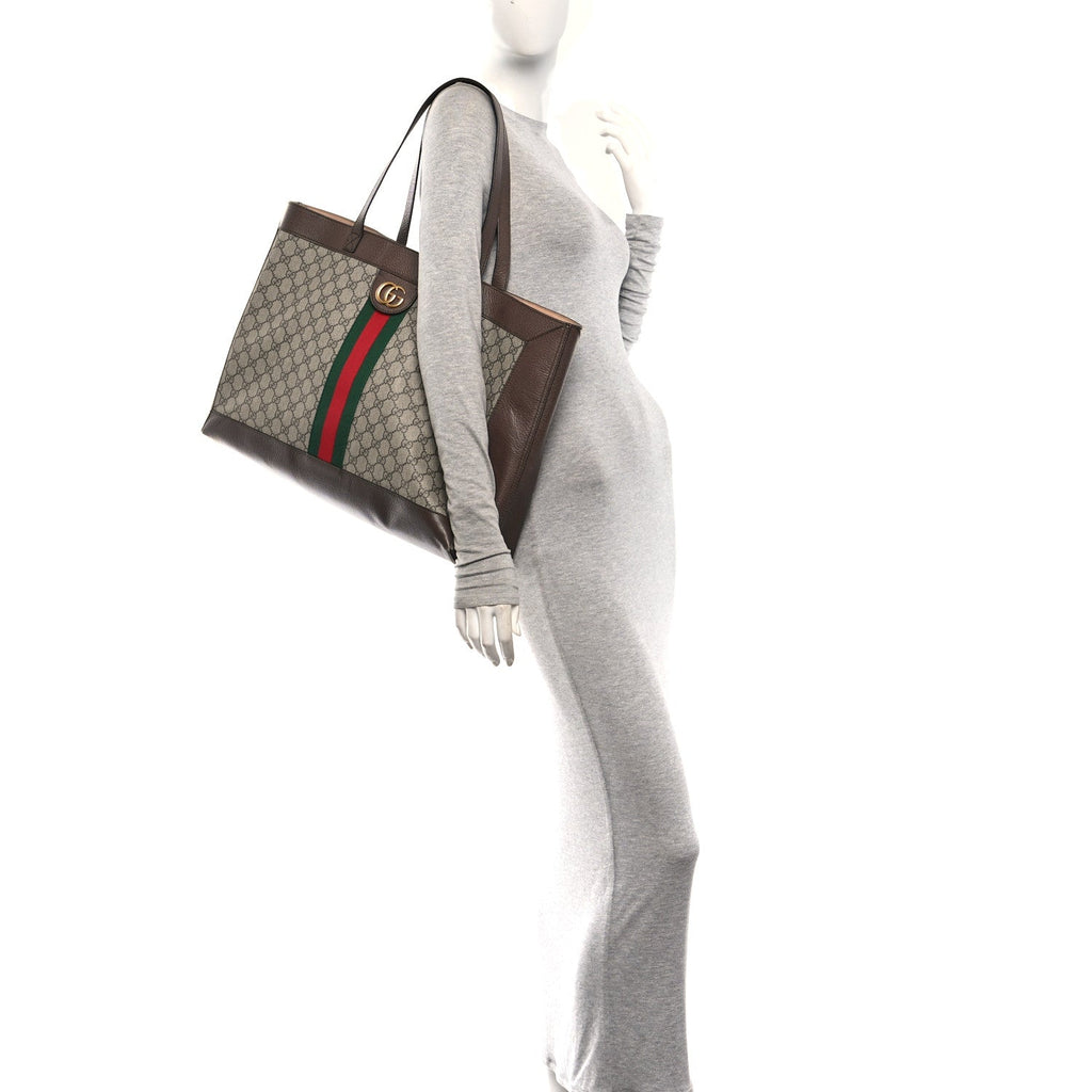 GG Supreme Monogram Web Ophidia Tote Brown wholesalehk.shop