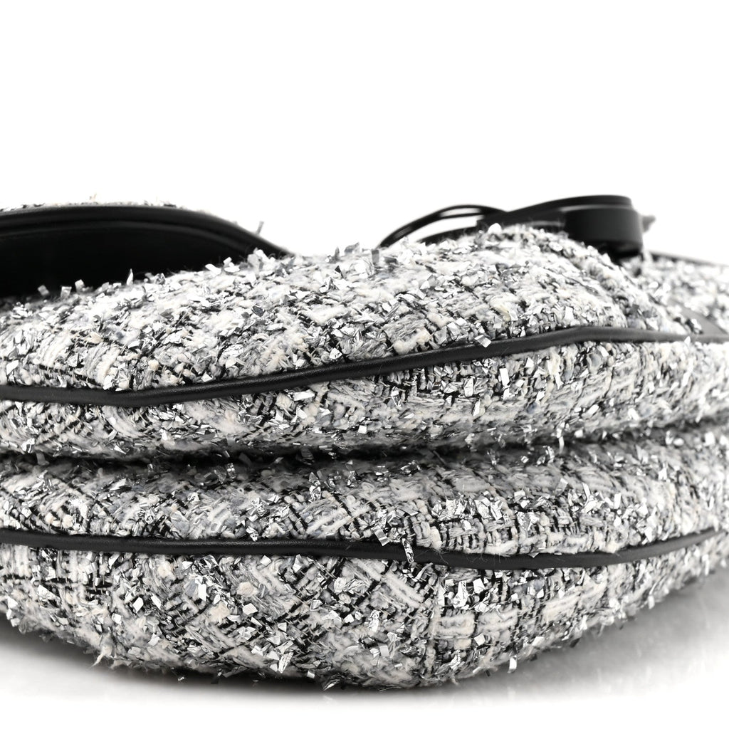Tweed Saddle Crossbody Bag Black Silver wholesalehk.shop