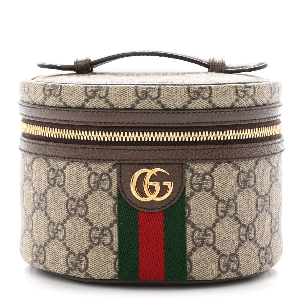 GG Supreme Monogram Textured Calfskin Web Ophidia Vanity Cosmetic Case Beige Ebony New Acero wholesalehk.shop