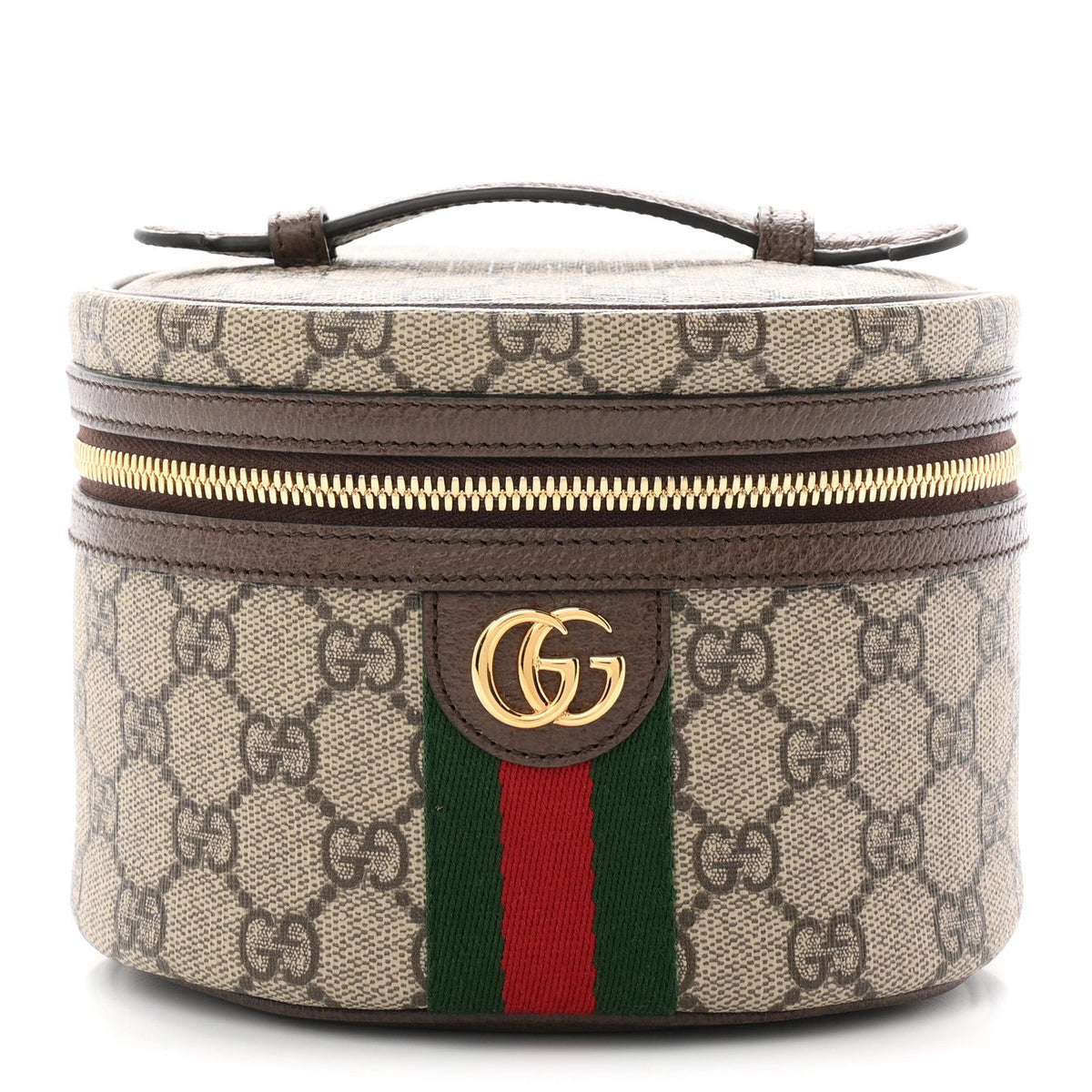 GG Supreme Monogram Textured Calfskin Web Ophidia Vanity Cosmetic Case Beige Ebony New Acero wholesalehk.shop