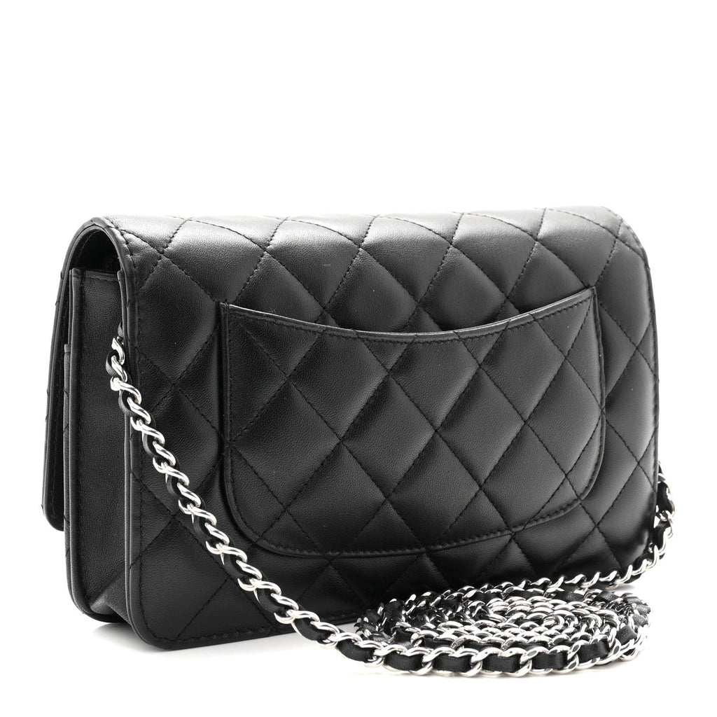 Lambskin Quilted CC Turnlock Wallet On Chain WOC Black wholesalehk.shop