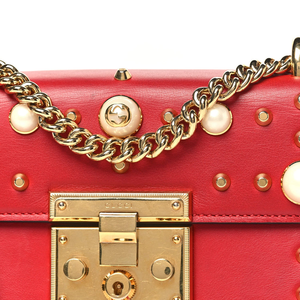 Calfskin Studded Small Padlock Shoulder Bag Hibiscus Red £¨ Direct shipment via from wholesalehk.shop