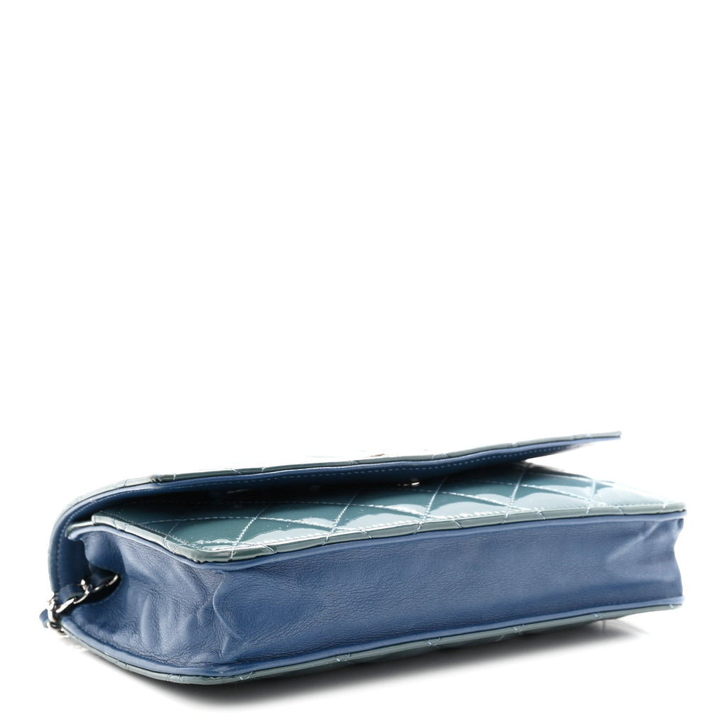 Patent Quilted Brilliant Wallet On Chain WOC Blue wholesalehk.shop