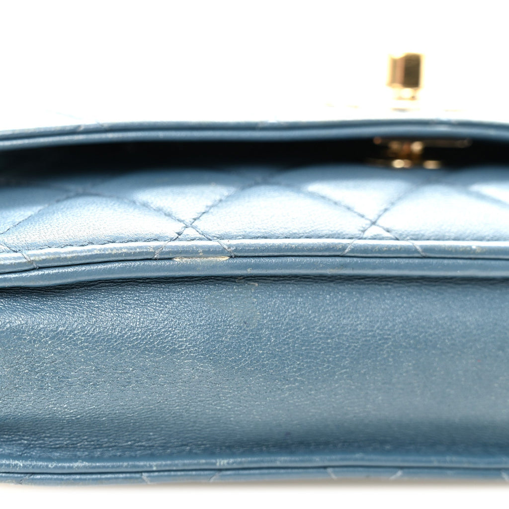 Lambskin Quilted Trendy CC Wallet On Chain WOC Blue wholesalehk.shop