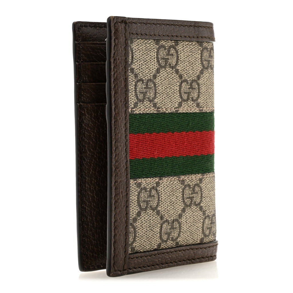 GG Supreme Monogram Web Ophidia Card Case Beige Ebony Electric Green wholesalehk.shop