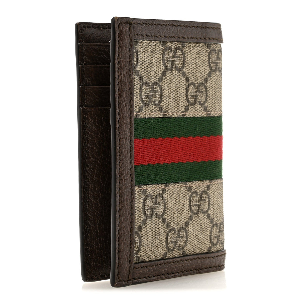 GG Supreme Monogram Web Ophidia Card Case Beige Ebony Electric Green wholesalehk.shop