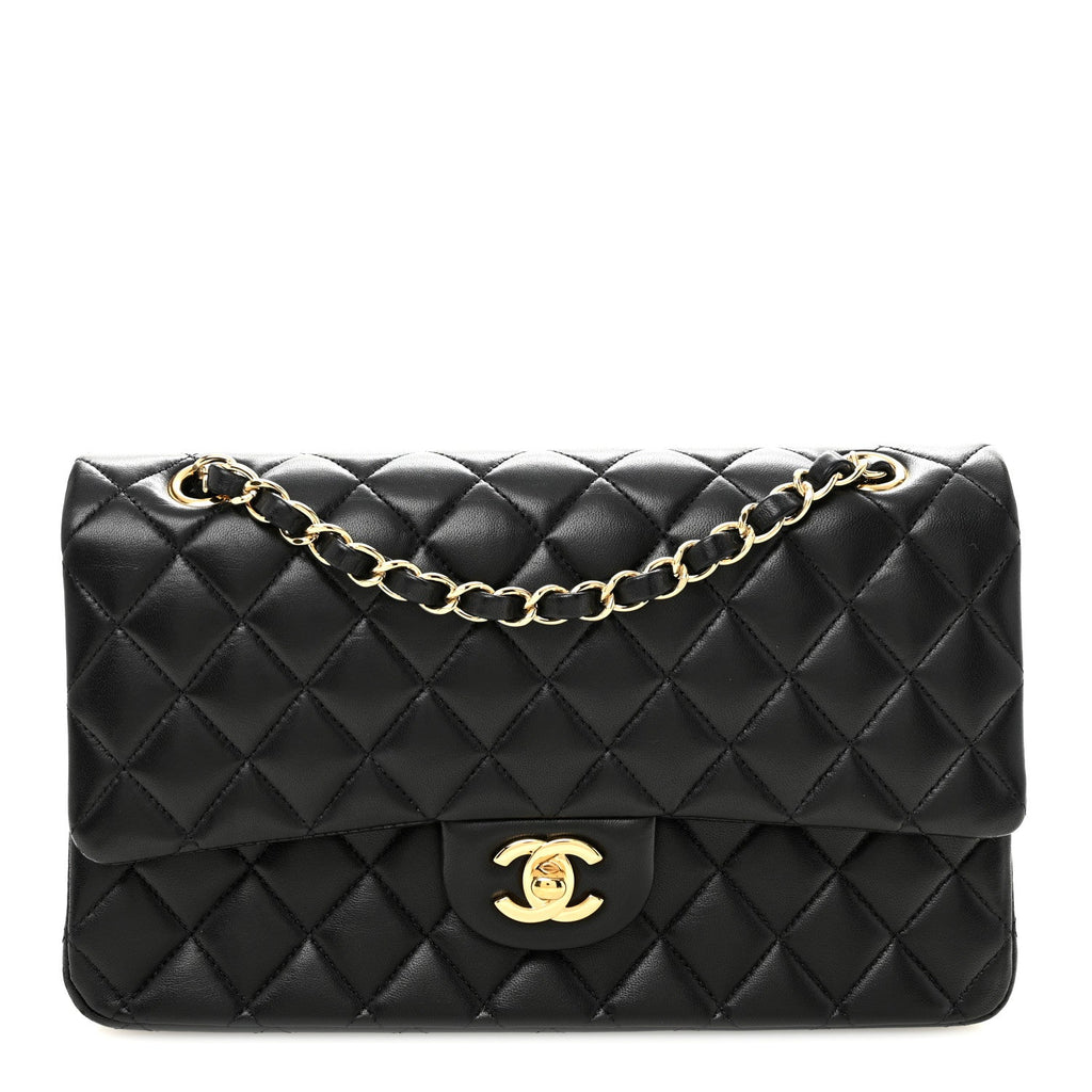 Lambskin Quilted Medium Double Flap Black wholesalehk.shop