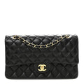 Lambskin Quilted Medium Double Flap Black wholesalehk.shop