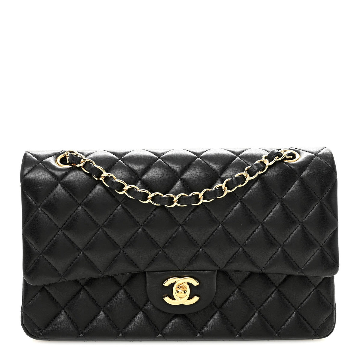 Lambskin Quilted Medium Double Flap Black wholesalehk.shop