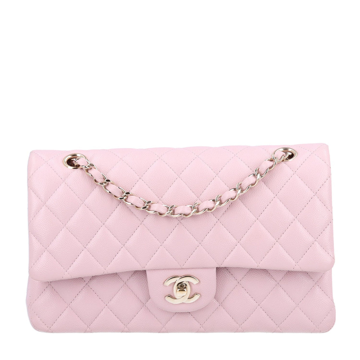 Caviar Quilted Medium Double Flap Light Pink wholesalehk.shop
