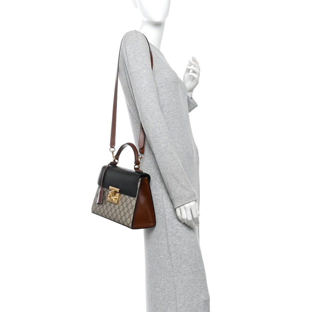 GG Supreme Monogram Calfskin Small Padlock Top Handle Bag Beige Black Cuir £¨ Direct shipment via from wholesalehk.shop