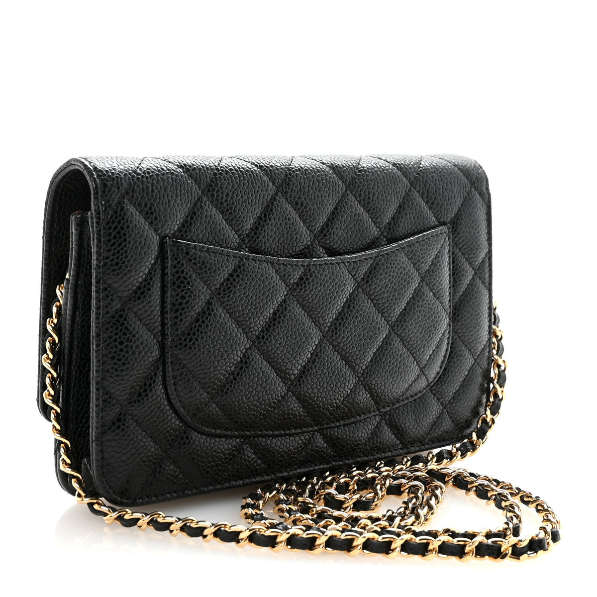 Caviar Quilted Wallet on Chain WOC Black wholesalehk.shop
