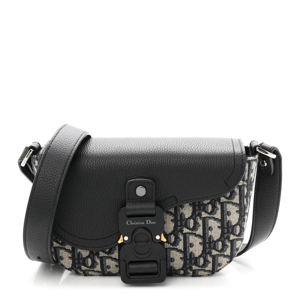 Grained Calfskin Oblique Mini Saddle Messenger Bag With Flap Beige Black wholesalehk.shop
