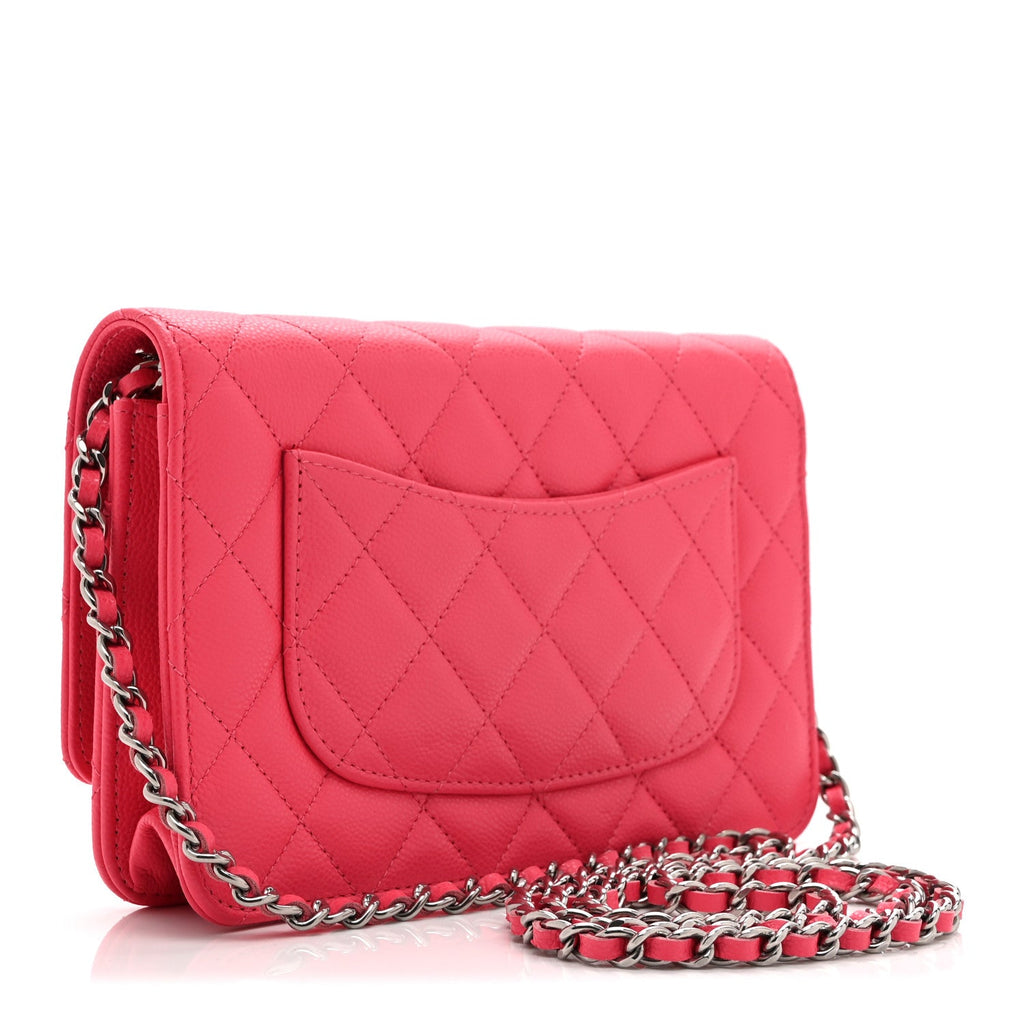 Caviar Quilted Wallet On Chain WOC Dark Pink wholesalehk.shop