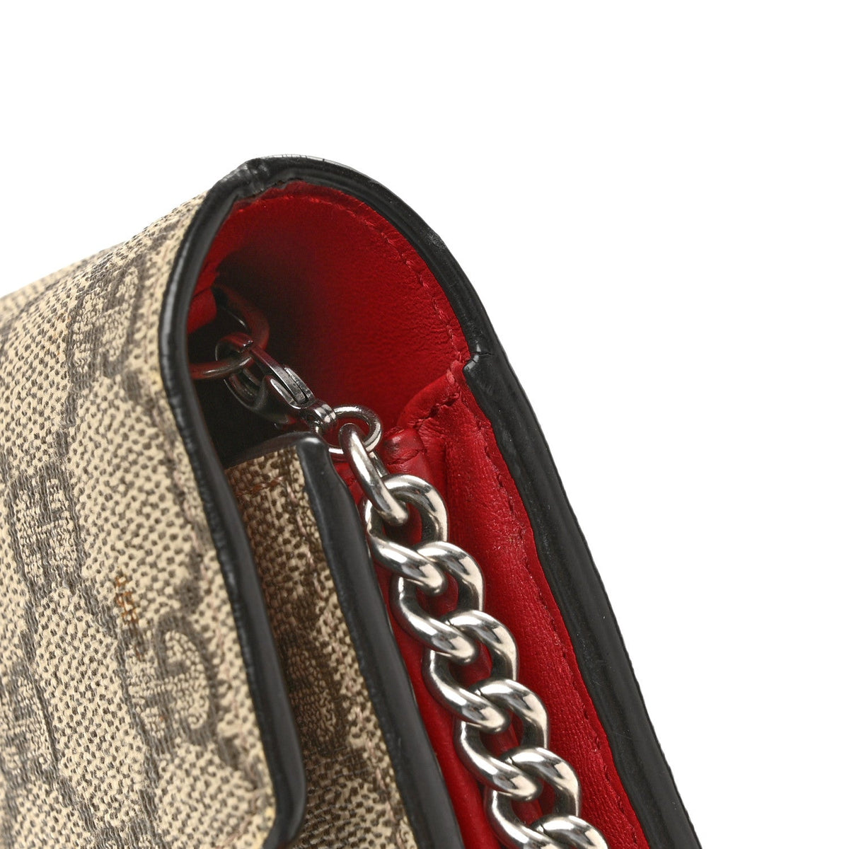 GG Supreme Monogram Mini Dionysus Chain Wallet Beige Vulcanic Red wholesalehk.shop